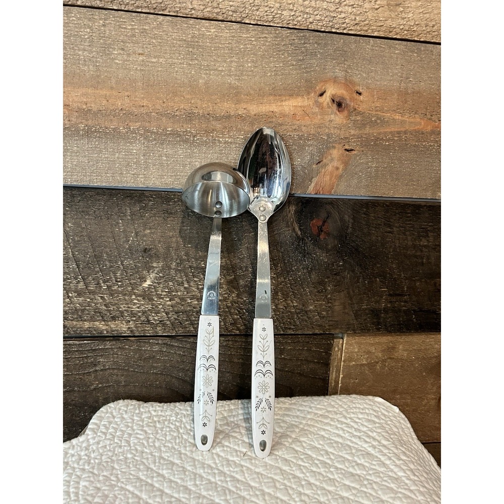 Vtg Lot Of 2 Ekco Flint Utensils‎ Serving Soup Ladle & Solid Spoon Cooking Wheat